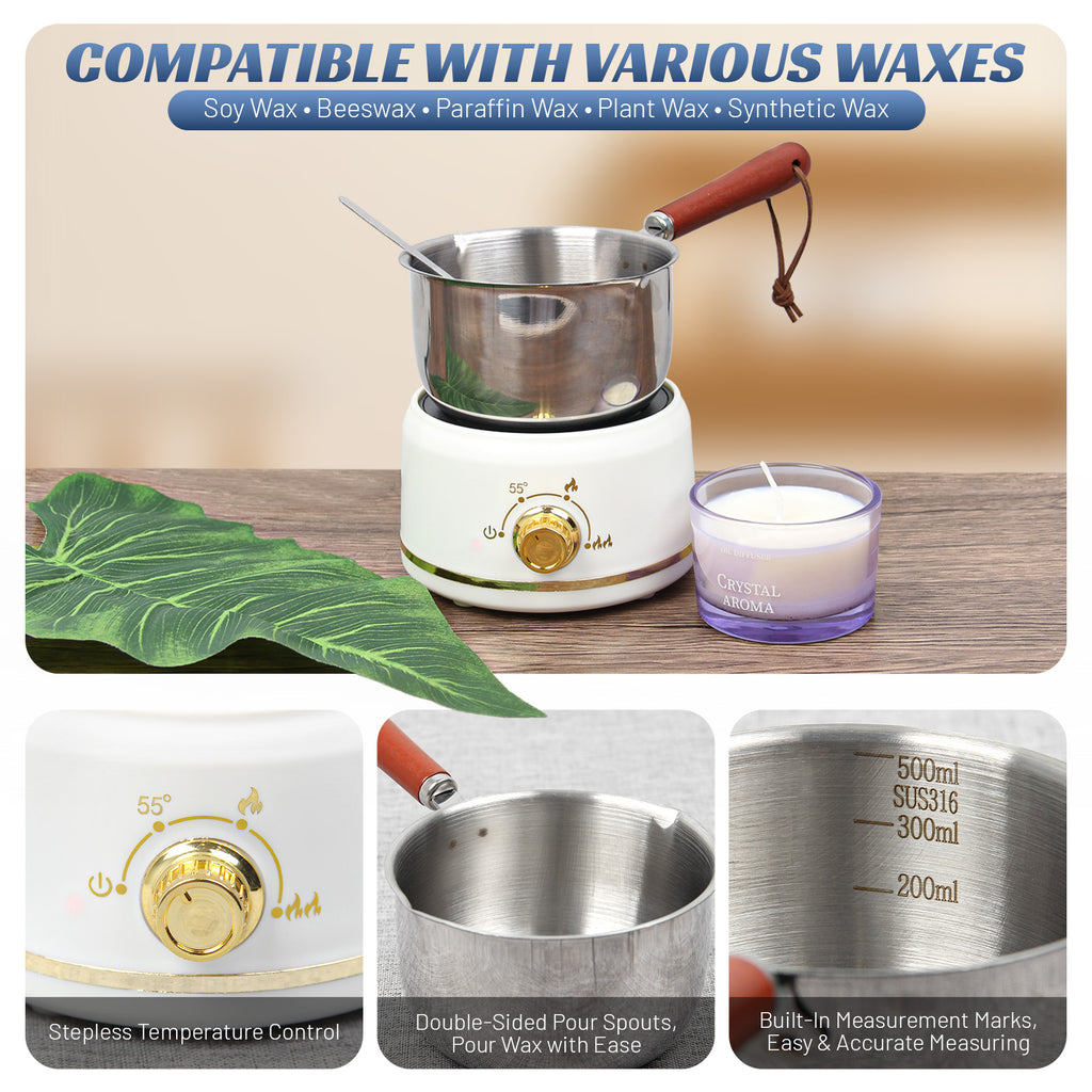 Deexun Wax Melting Pot Electric Wax Melter for Candle Making,Candle Making Kit for Beginners,Wax Warmer Candle Melter with Stepless Heat Control,Candle Wicks,Wick Holders,Stirring Spoon