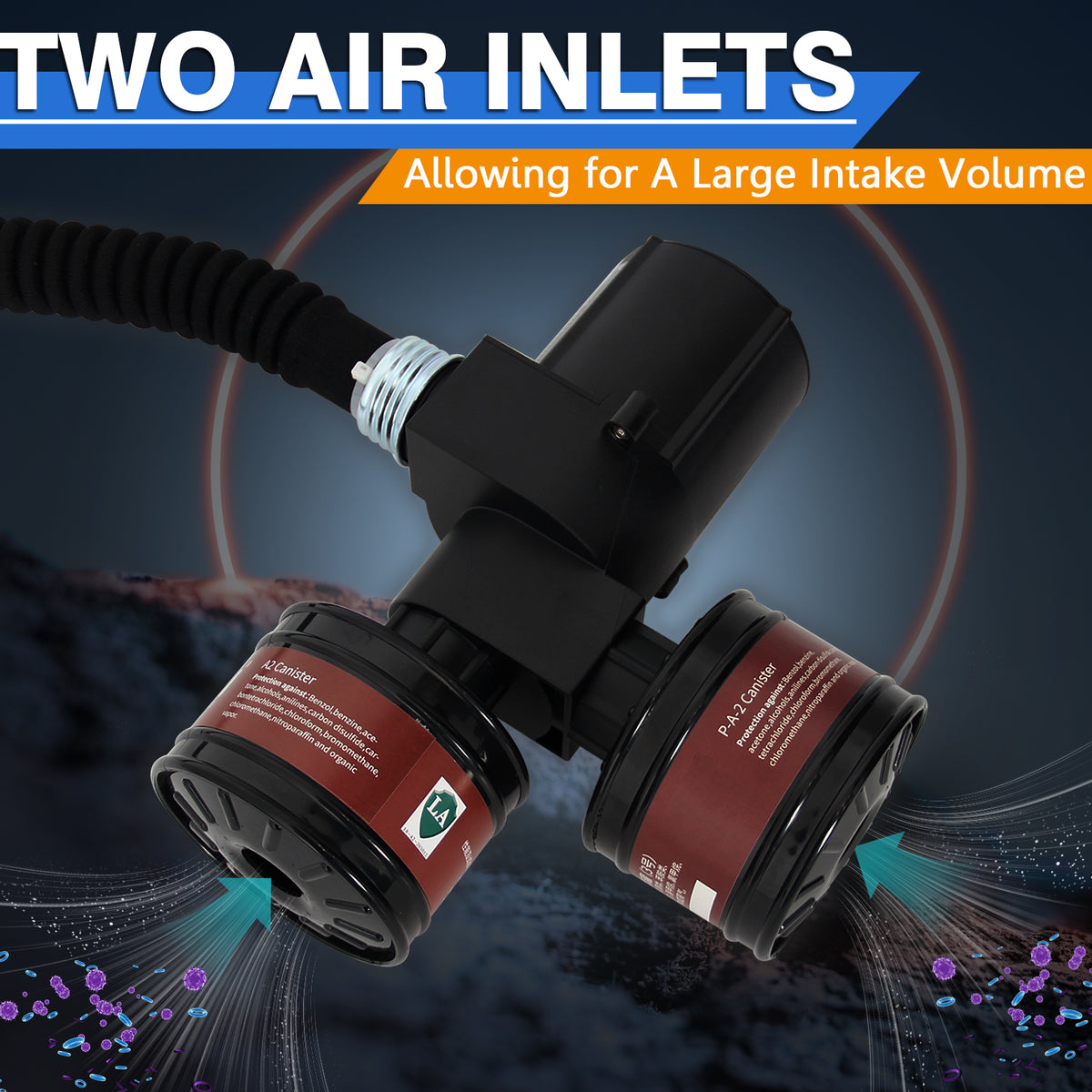 Powered Air Purifying Respirator (PAPR) Blower Kit, Air Pump with 2 RD40 Filters, Dual RD40 & Bayonet Connectors, 600L/Min Brushless Motor, Rechargeable Respirator Air Supply Unit