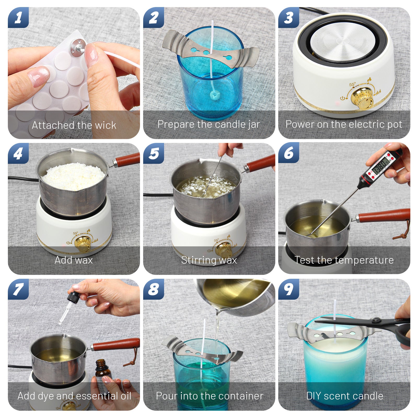 Deexun Wax Melting Pot Electric Wax Melter for Candle Making,Candle Making Kit for Beginners,Wax Warmer Candle Melter with Stepless Heat Control,Candle Wicks,Wick Holders,Stirring Spoon