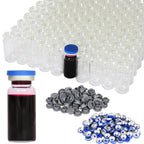 3-20 ml Flip Off Glass Vials-Glass Headspace Vials with Plastic-Aluminum Flip Caps and Rubber Injection Stoppers, 100 Pack, 20mm Flat Bottom Lab Vial