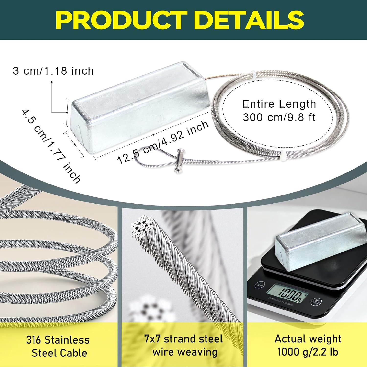 2 Pcs 2.2 lb Zinc Sacrificial Anode for Boat Lift Systems and Saltwater Pool, 10 ft 316 Stainless Steel Cable, Hanging Protection Zinc Anode for Dock, Including Crimps for Easy Installation