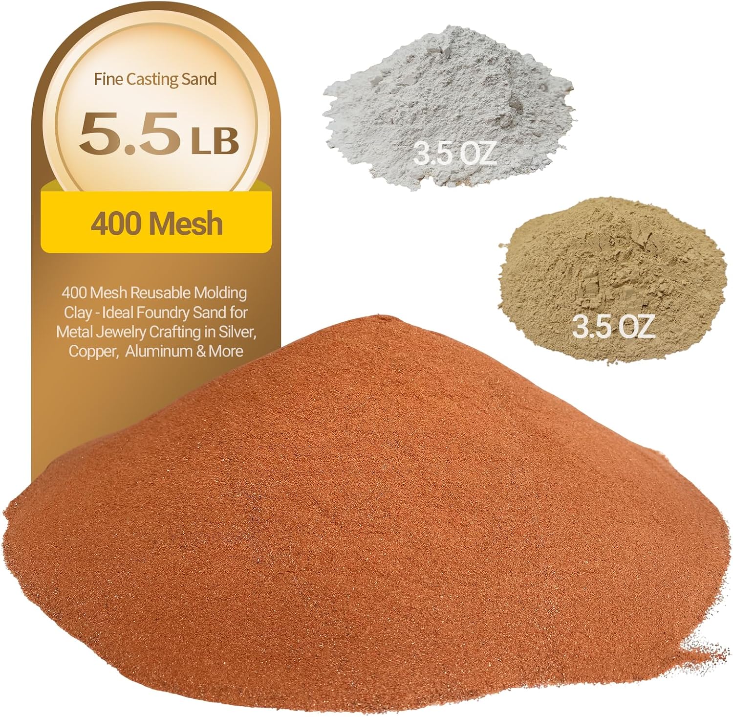 5.5LB 400 Mesh Fine Casting Sand for Metal, 0.22LB Viscosity-Enhancing Soil and 0.22LB Release Sand, Molding Clay for Jewelry Making, Casting Kit for Detailed Replicas (Weight-5.5LB)